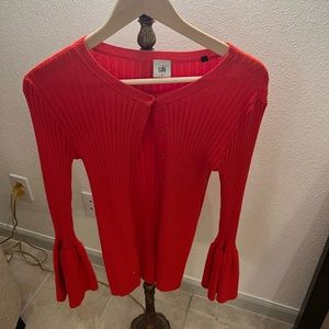Cabi red cardigan puff sleeves crew neck Sz S